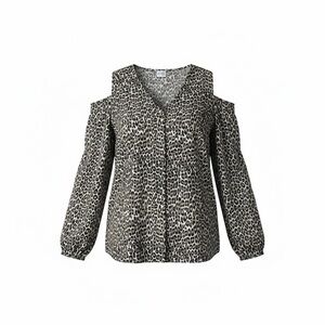 Chico’s Cold Shoulder Button-Down Blouse Leopard Print Size XL